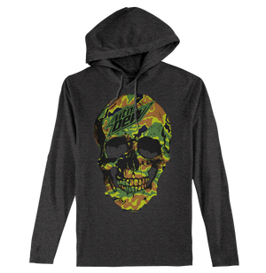 Mtn Dew Camo Skull Long Sleeve Hooded T-Shirt - Dark Gray