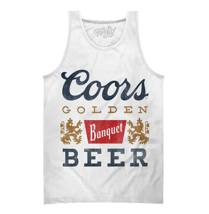 Distressed Coors Banquet Beer Logo Tank Top - White