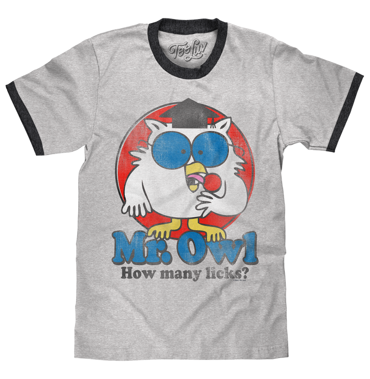 Mr. Owl How Many Licks? Ringer T-Shirt - Gray and Black