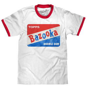 Topps Bazooka Bubble Gum Ringer T-Shirt- Red and White