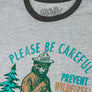 Smokey Bear Please Be Careful Prevent Wildfires Ringer T-Shirt - Gray and Black