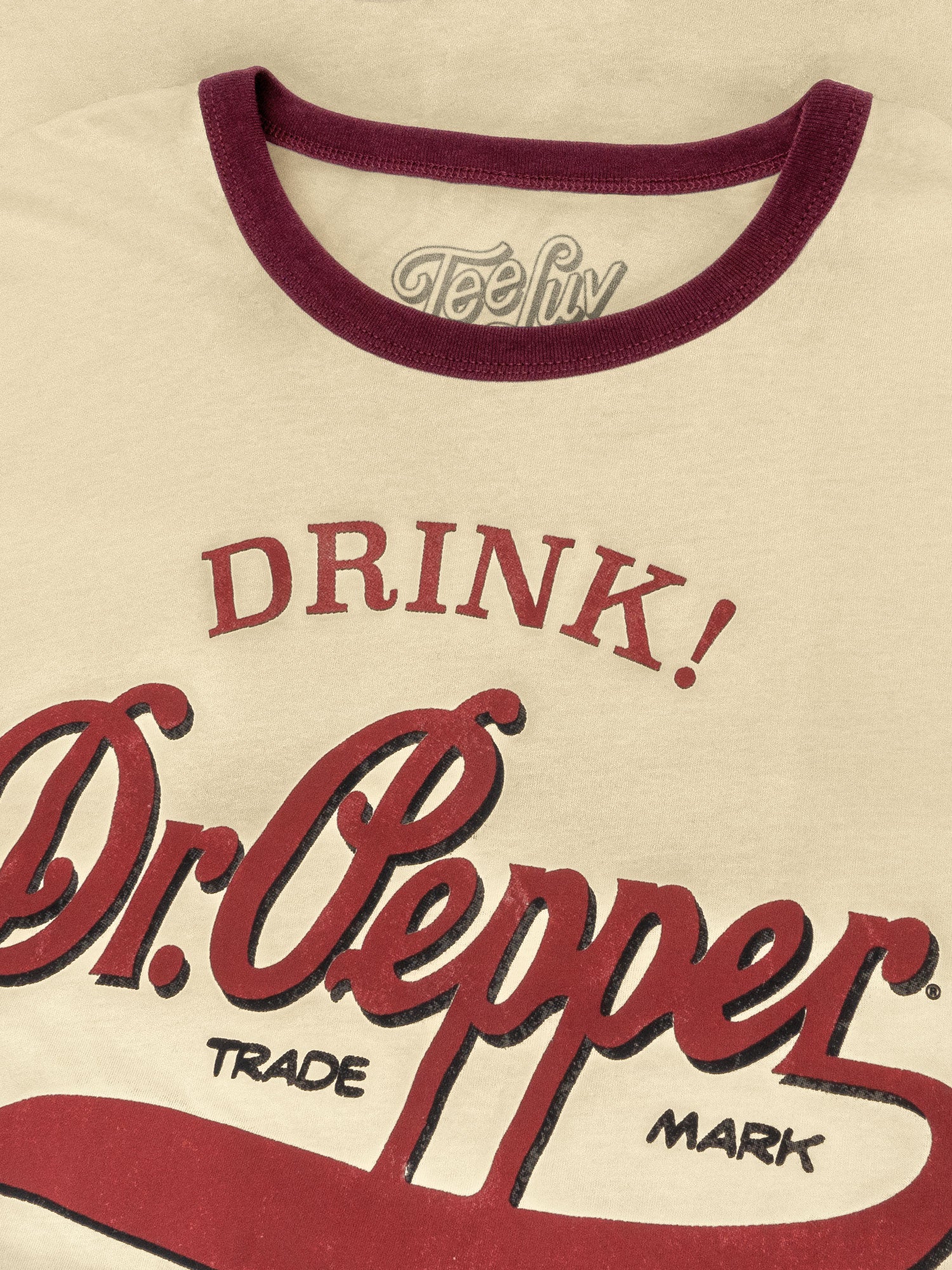 Retro Drink Dr. Pepper Ringer T-Shirt - Beige and Maroon – Tee Luv