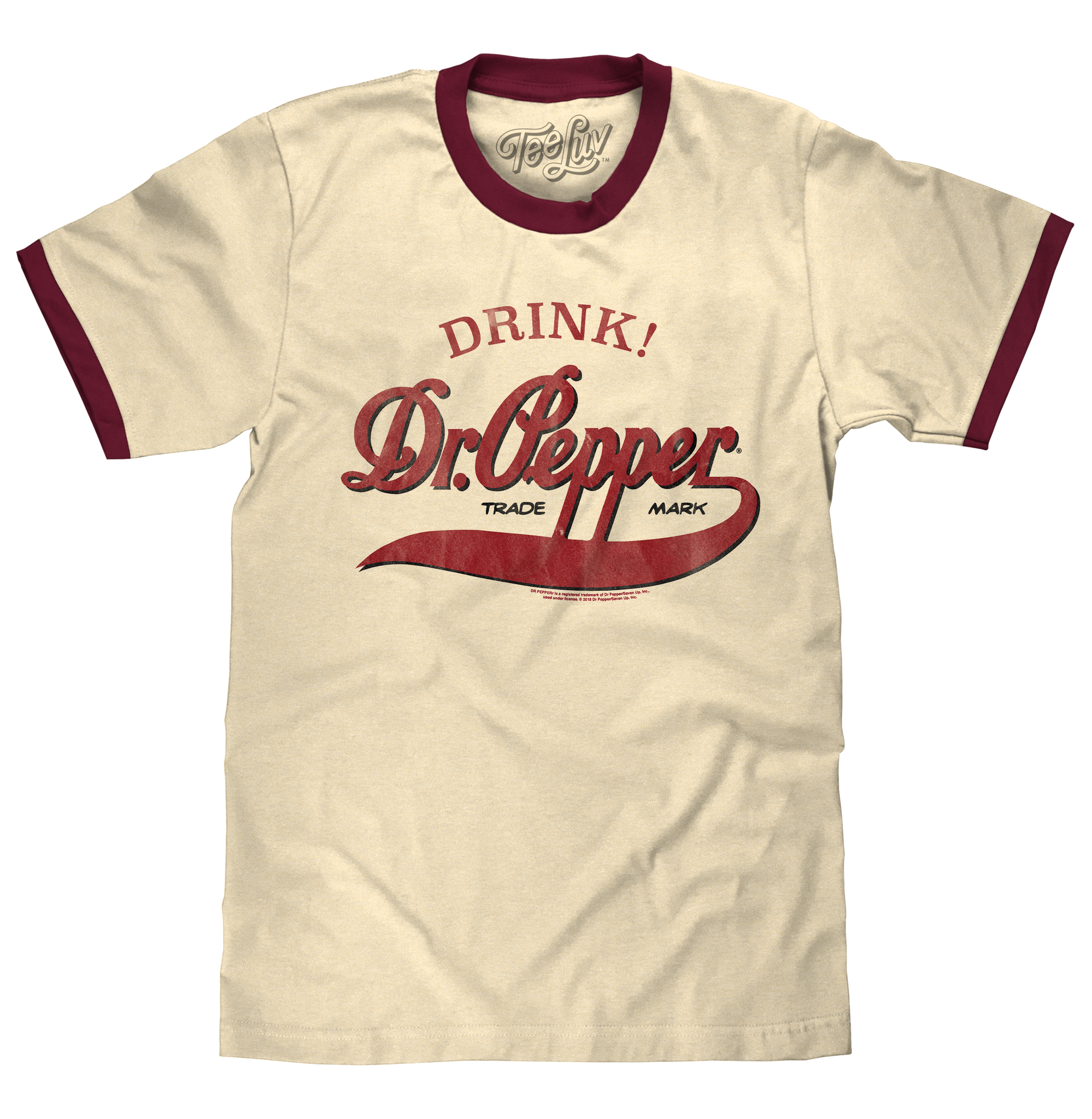 Retro Drink Dr. Pepper Ringer T-Shirt - Beige and Maroon – Tee Luv