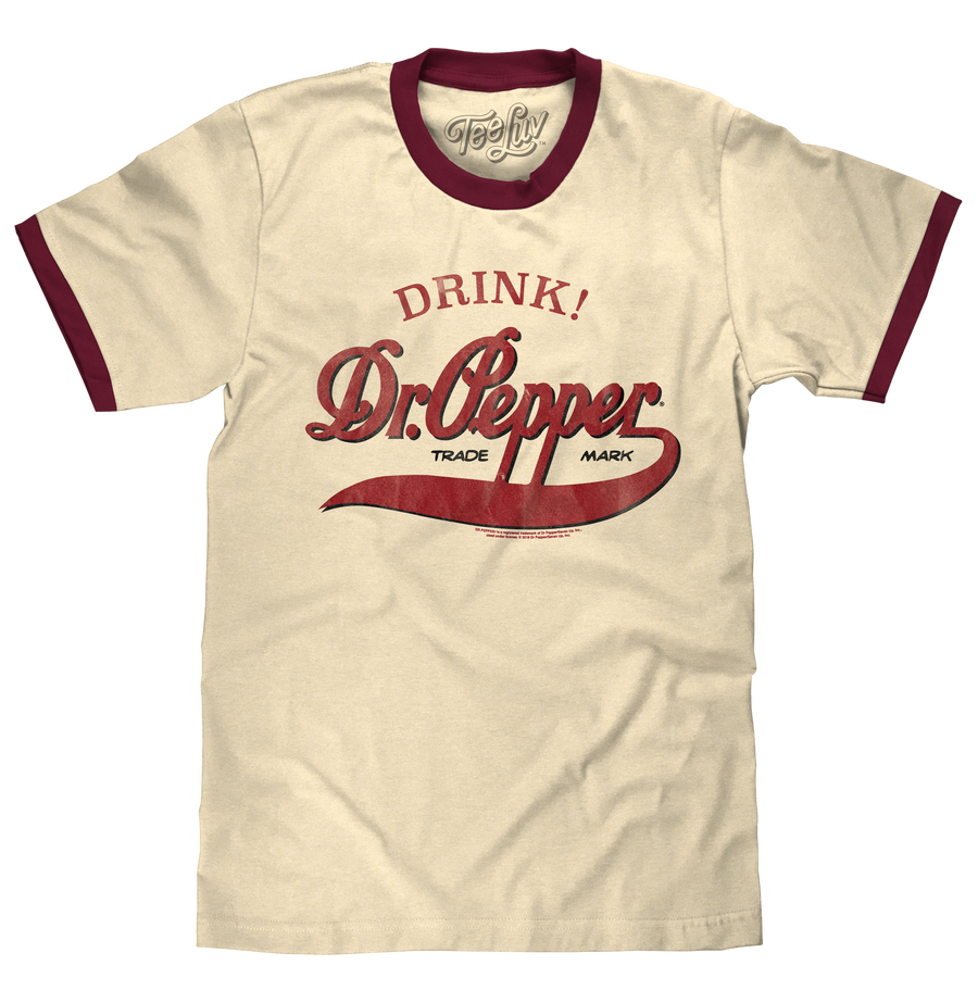 Retro Drink Dr. Pepper Ringer T-Shirt - Beige and Maroon – Tee Luv