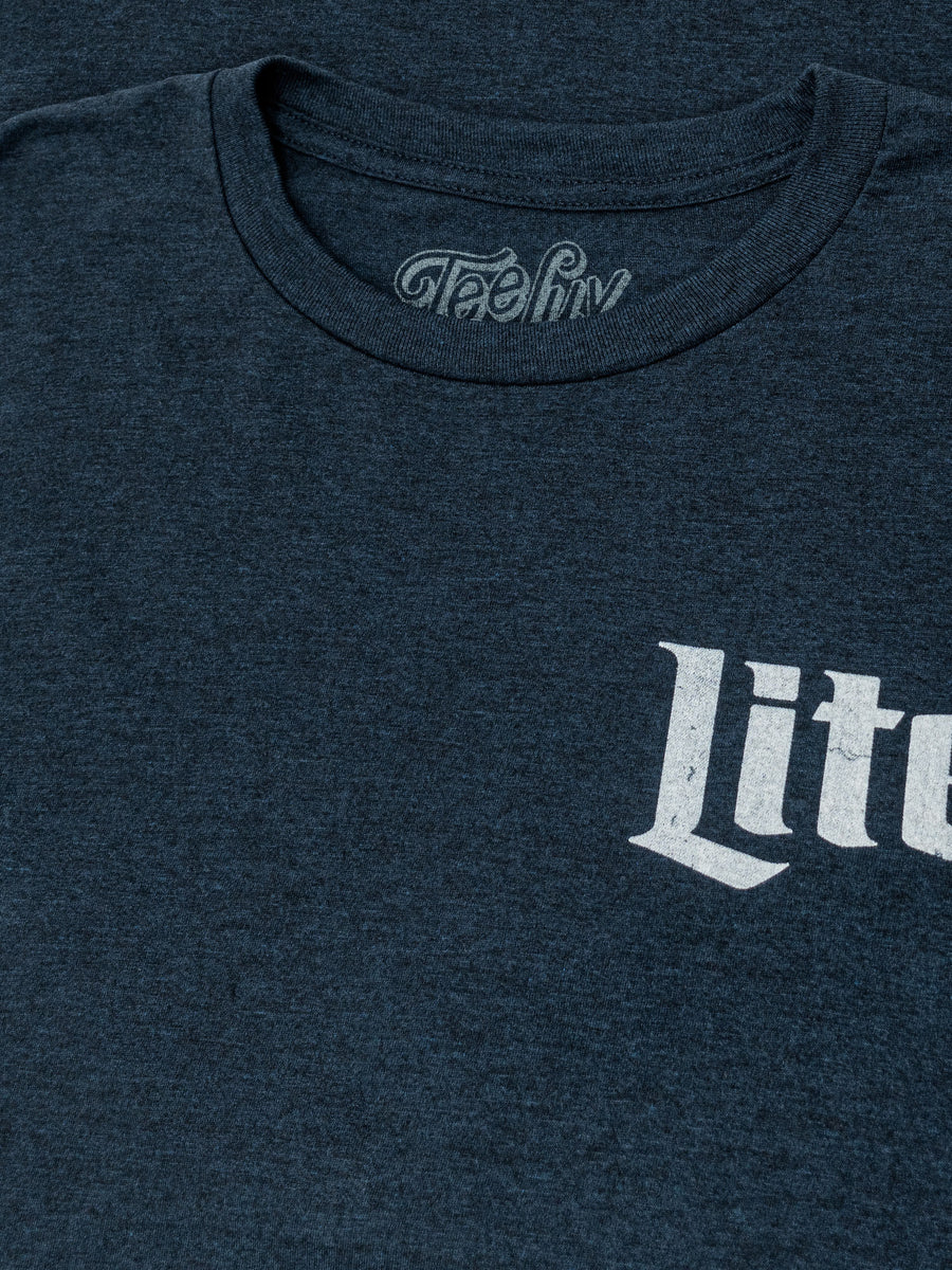 Miller Lite Beer Logo Front and Back Print T-Shirt - Denim Black Heather