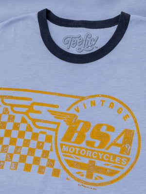 Vintage BSA Motorcycles Ringer T-Shirt - Light and Navy Blue
