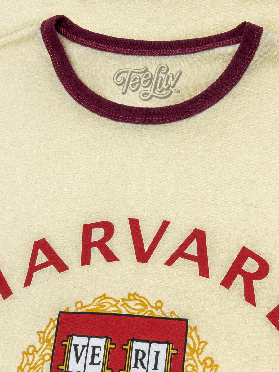 Harvard University Veritas Ringer T-Shirt - Natural Beige and Maroon