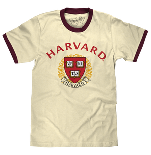 Harvard University Veritas Ringer T-Shirt - Natural Beige and Maroon