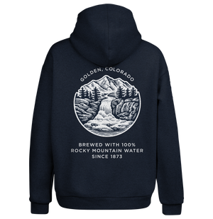 Coors Banquet Beer Double Sided Graphic Hooded Sweatshirt - Navy Blue