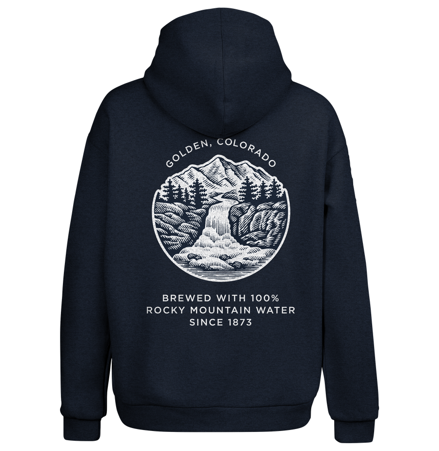 Coors Banquet Beer Double Sided Graphic Hooded Sweatshirt - Navy Blue