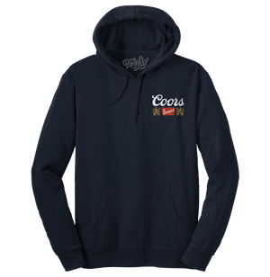 Coors Banquet Beer Double Sided Graphic Hooded Sweatshirt - Navy Blue