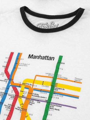 Manhattan Metro Map Ringer T-Shirt - White and Black