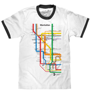 Manhattan Metro Map Ringer T-Shirt - White and Black