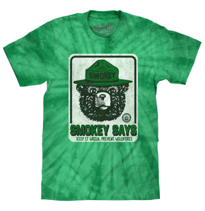 Smokey Bear Keep it Green, Prevent Wildfires Tie Dye T-Shirt - Kelly Green Tie Dye
