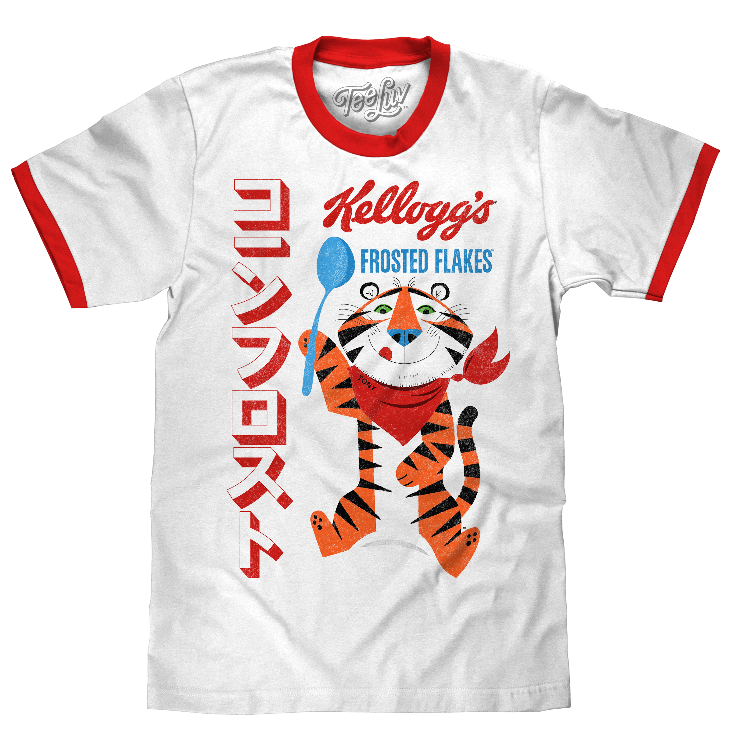 Tee Luv Frosted Flakes Tony The Tiger Ringer T-Shirt - White and Red XXX-Large