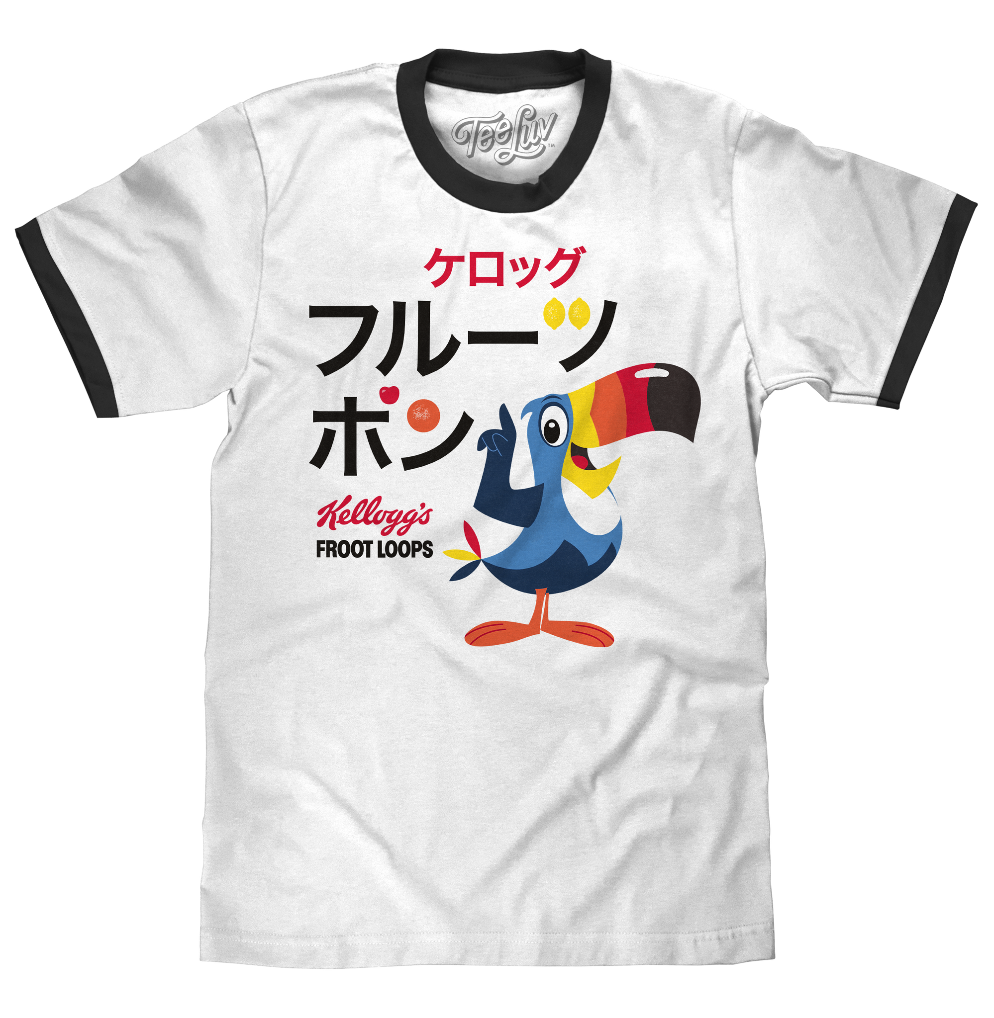 Froot Loops Cereal Japanese Toucan Sam Ringer T Shirt White Black Tee Luv