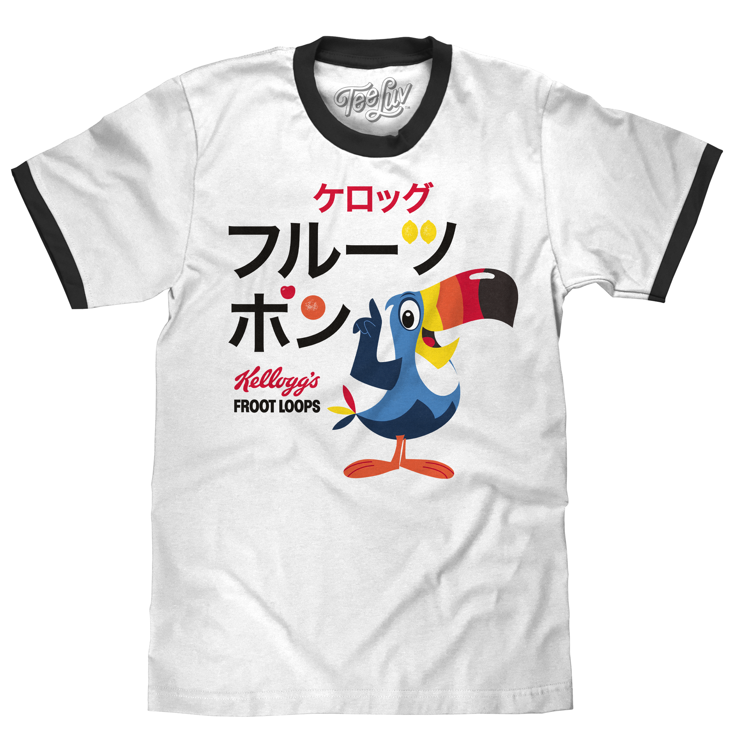 Froot Loops Cereal Japanese Toucan Sam Ringer T-Shirt - White Froot Loops Cereal Japanese Toucan Sam Ringer T-Shirt - White
