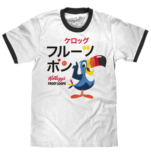 Froot Loops Cereal Japanese Toucan Sam Ringer T-Shirt - White/Black
