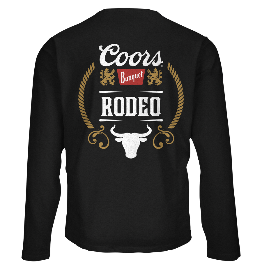 Coors Banquet Beer Rodeo Bull Double Sided Long Sleeve T-Shirt - Black