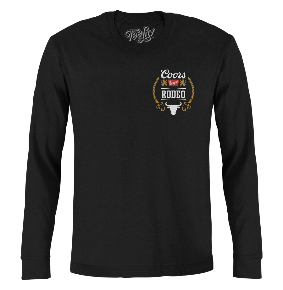Coors Banquet Beer Rodeo Bull Double Sided Long Sleeve T-Shirt - Black