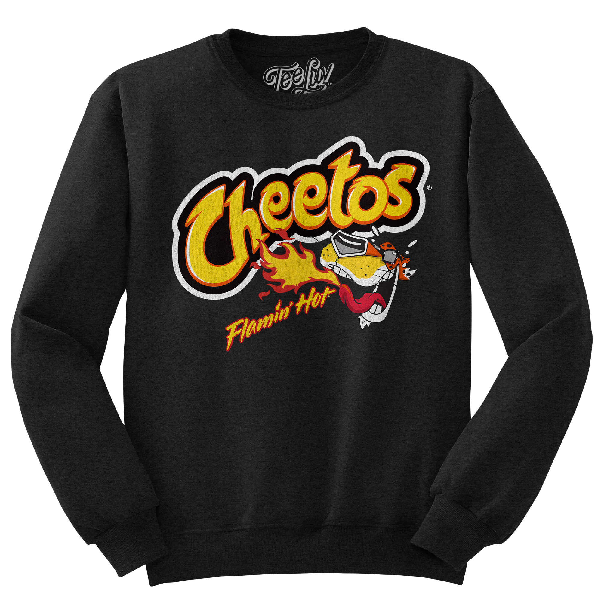 Flamin Hot Cheetos Faded Logo Crewneck Sweatshirt Black Tee Luv