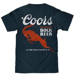 Coors Genuine Bock Beer Left Chest Front and Back Print T-Shirt - Denim Black Heather