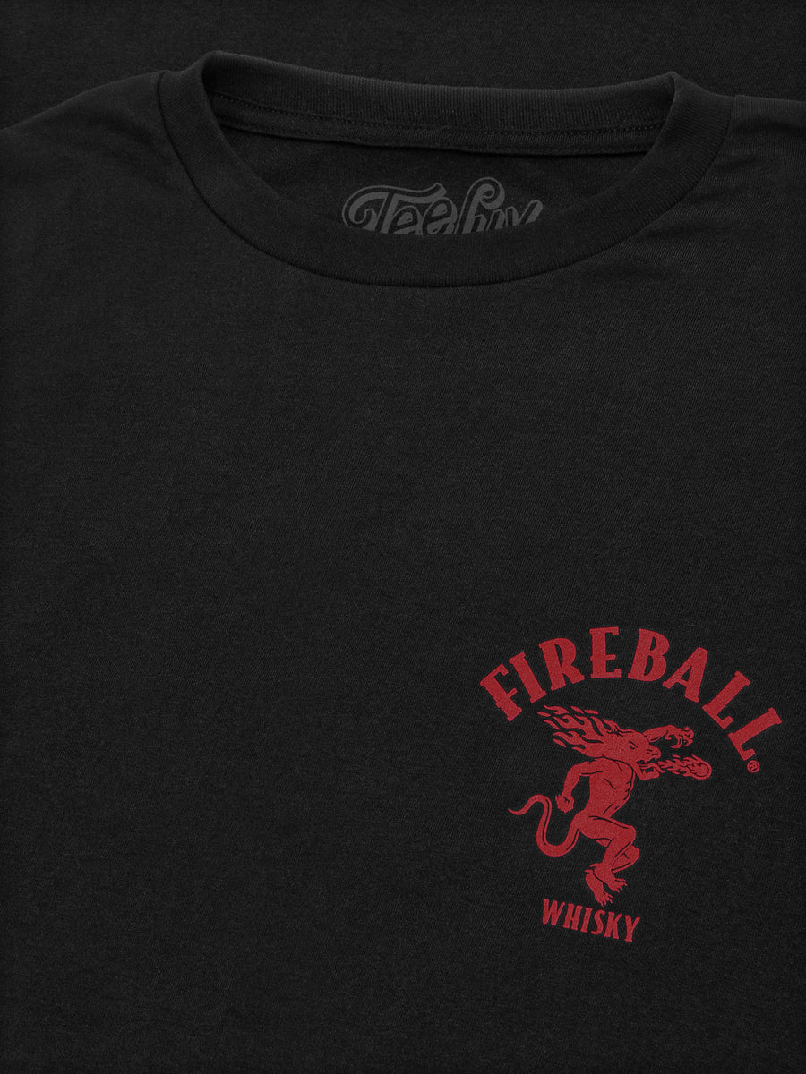 Fireball Whisky Left Chest Front and Back Dragon Mascot Logo T-Shirt - Black