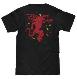 Fireball Whisky Left Chest Front and Back Dragon Mascot Logo T-Shirt - Black