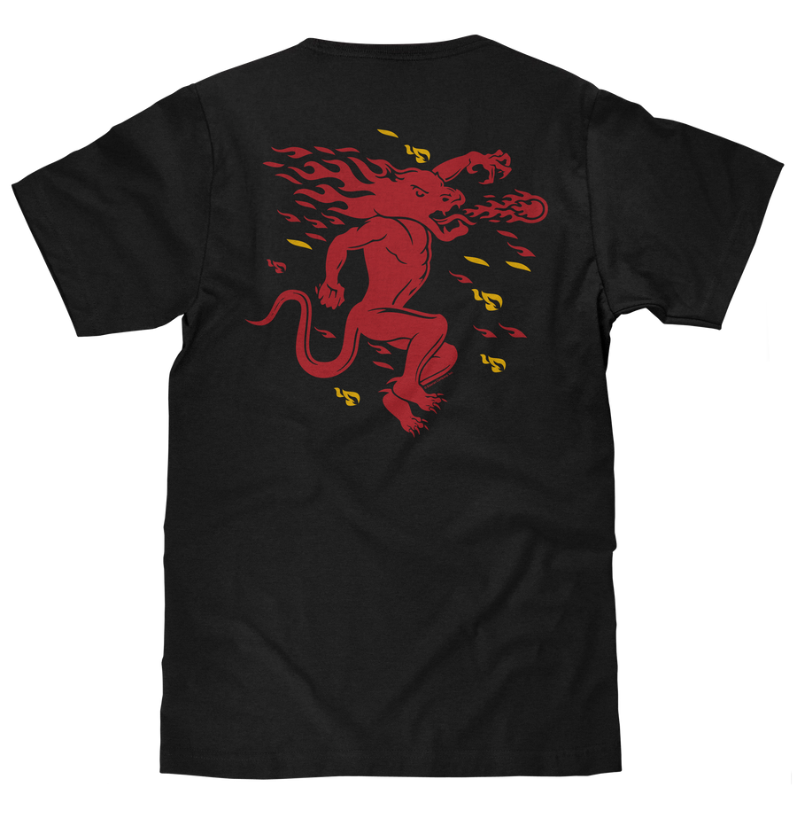 Fireball Whisky Left Chest Front and Back Dragon Mascot Logo T-Shirt - Black