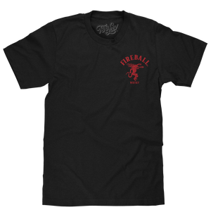 Fireball Whisky Left Chest Front and Back Dragon Mascot Logo T-Shirt - Black