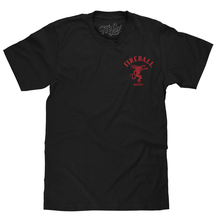 Fireball Whisky Left Chest Front and Back Dragon Mascot Logo T-Shirt - Black