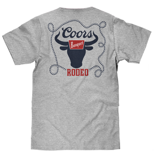 Coors Banquet Beer Rodeo Bull Front and Back Print T-Shirt - Athletic Gray Heather