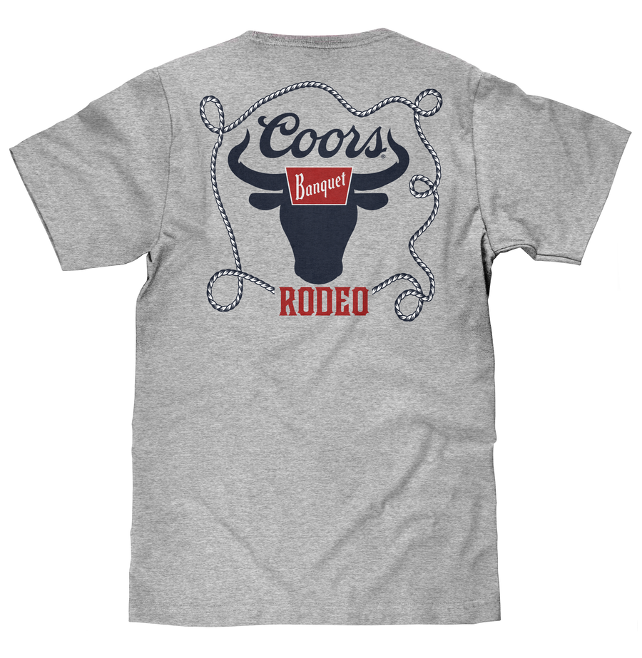 Coors Banquet Beer Rodeo Bull Front and Back Print T-Shirt - Athletic Gray Heather