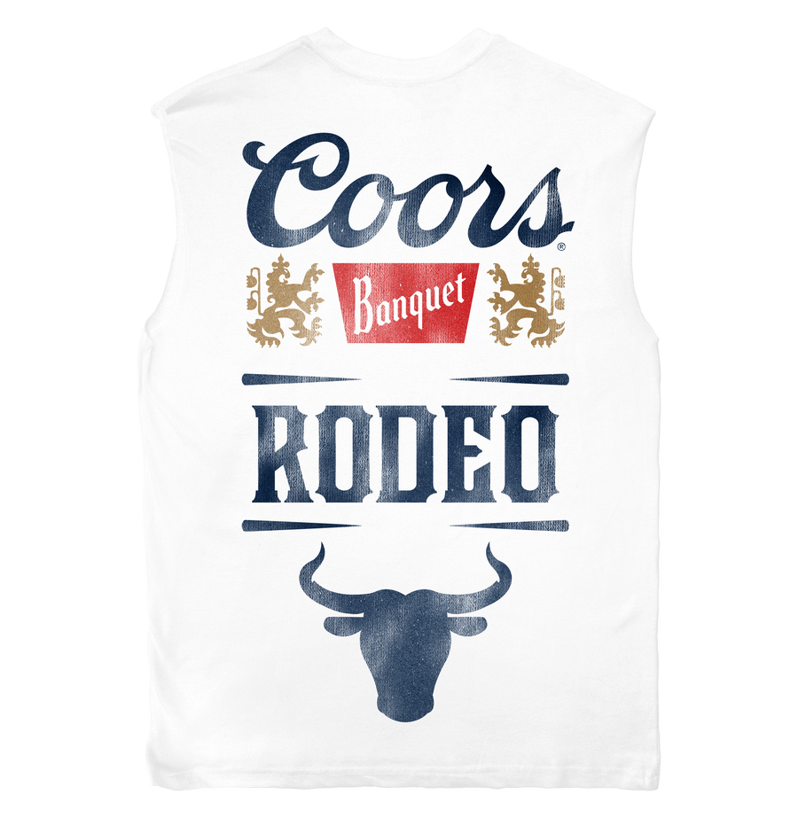 Coors Banquet Rodeo Double Sided Sleeveless Muscle Tee T-Shirt - White
