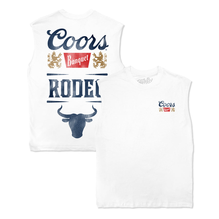 Coors Banquet Rodeo Double Sided Sleeveless Muscle Tee T-Shirt - White