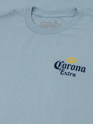 Corona Extra Left Chest Front and Back Beer Logo T-Shirt - Arctic Blue