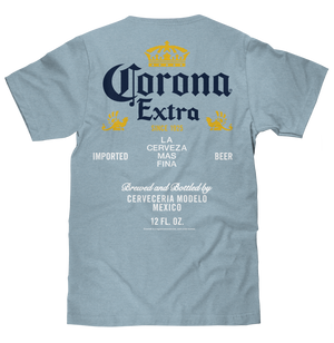 Corona Extra Left Chest Front and Back Beer Logo T-Shirt - Arctic Blue