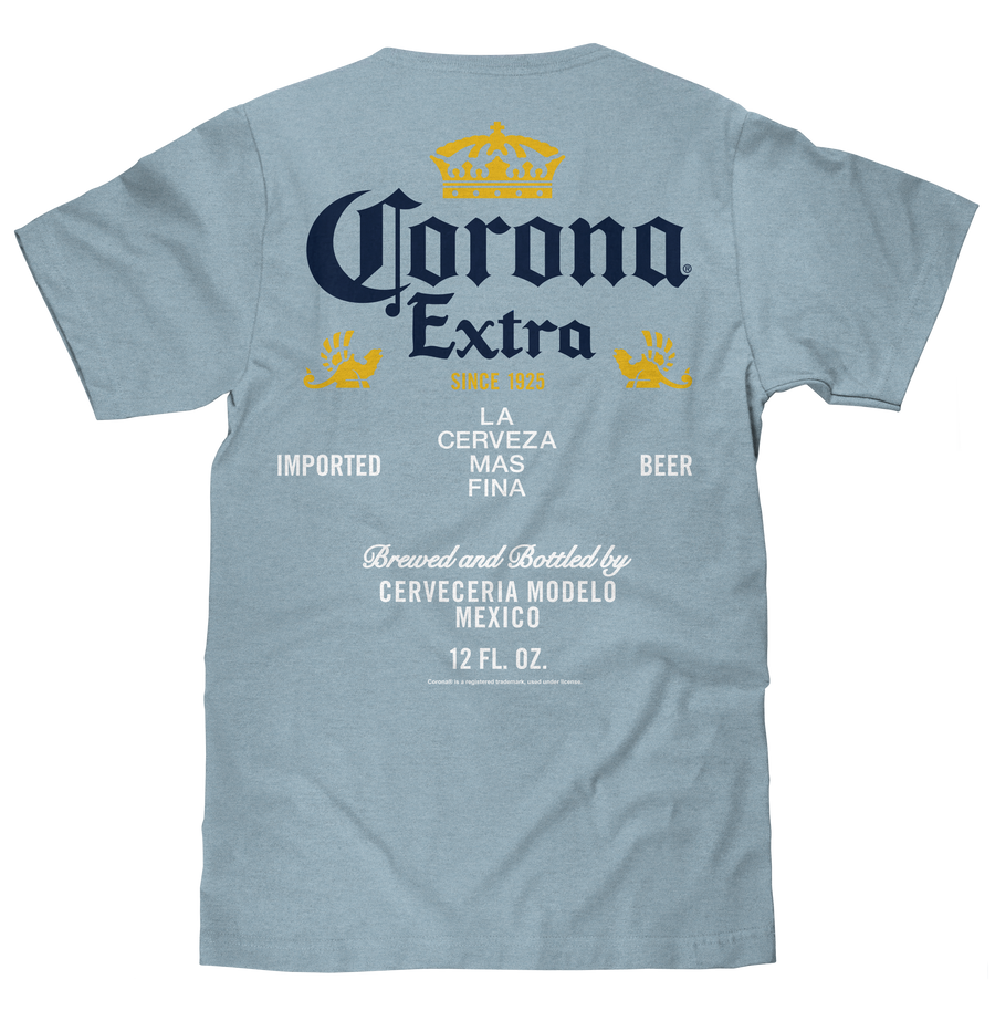 Corona Extra Left Chest Front and Back Beer Logo T-Shirt - Arctic Blue