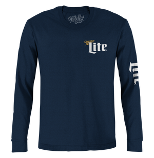 Miller Lite Front/Back/Sleeve Print Long Sleeve T-Shirt - Navy Blue