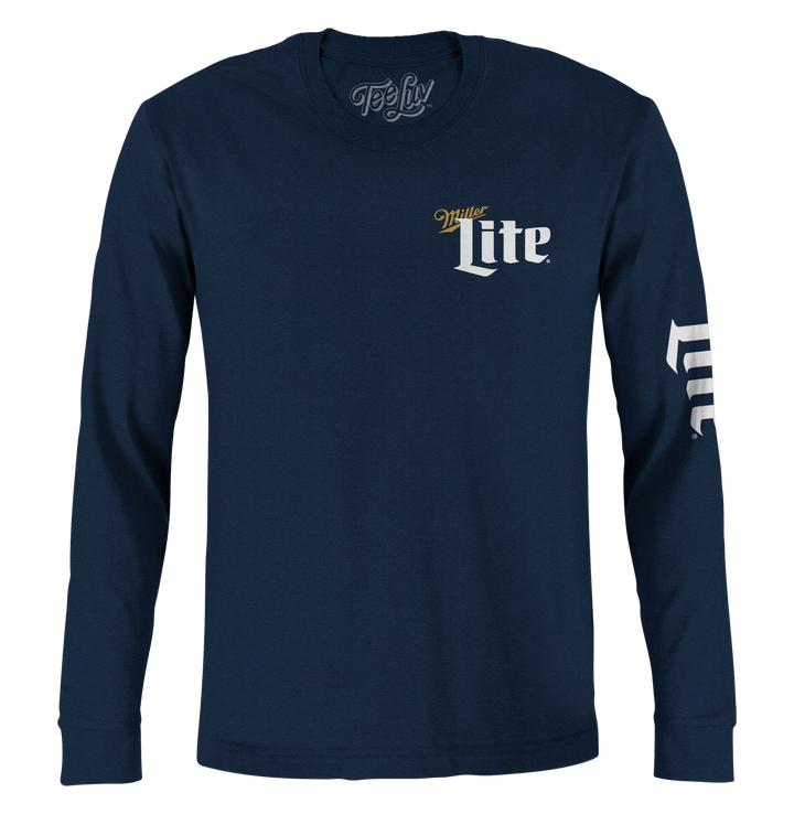 Miller Lite Front/Back/Sleeve Print Long Sleeve T-Shirt - Navy Blue