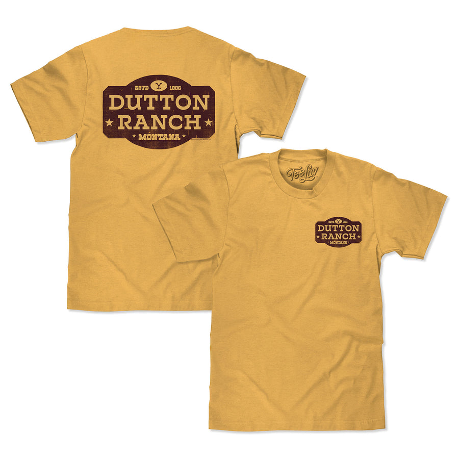 Yellowstone Dutton Ranch Front and Back Printed T-Shirt - Mustard Yellow