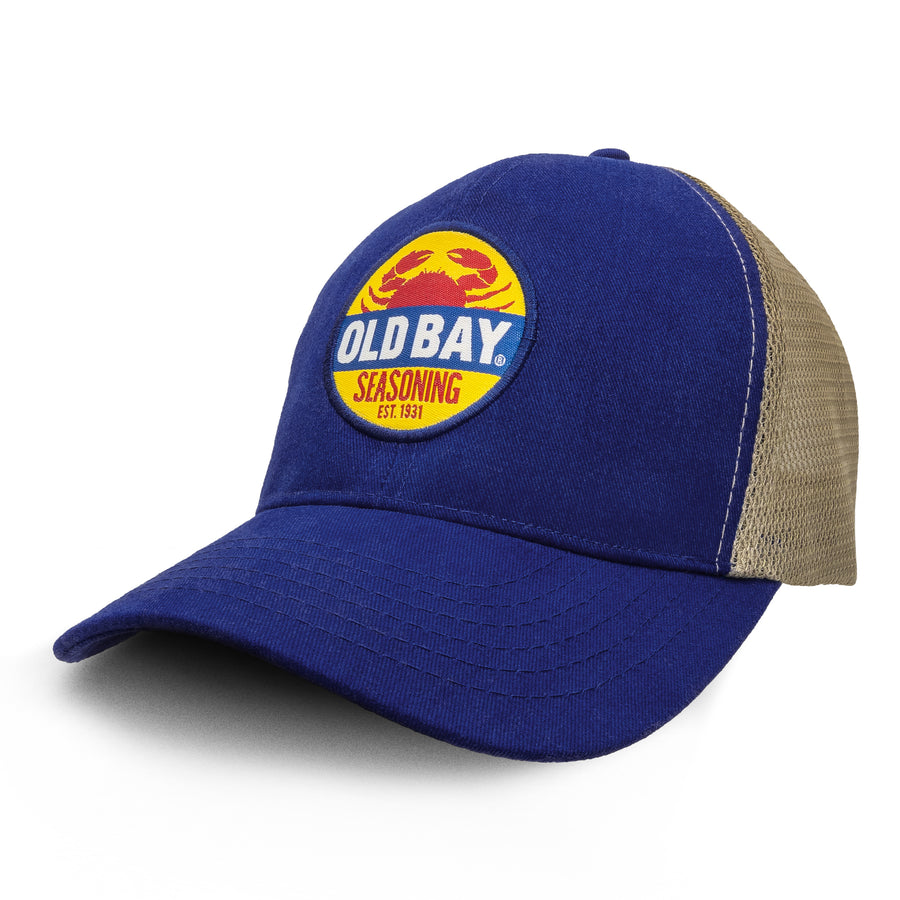 Old Bay Seasoning Crab Logo Mesh Back Baseball Hat - Blue/Tan