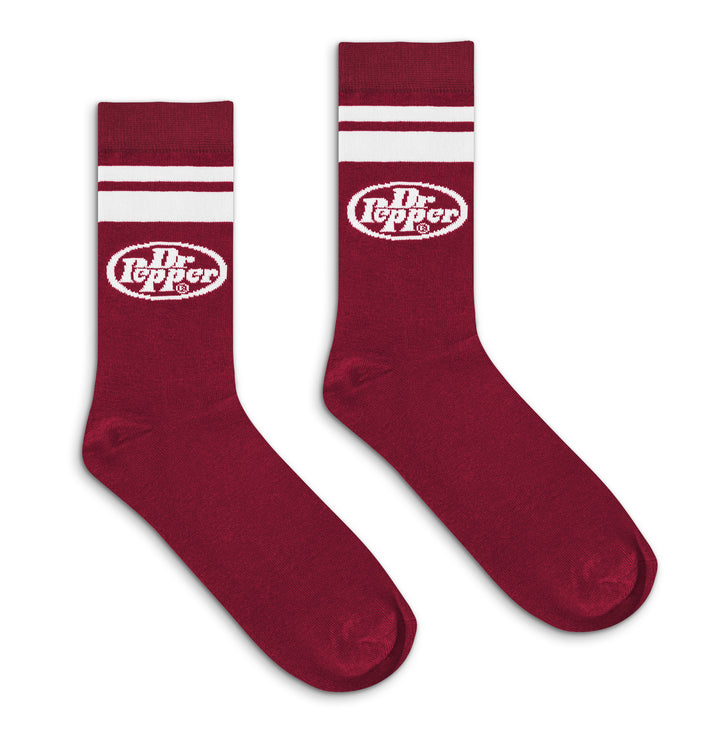 Dr Pepper Soda Logo Crew Socks - Burgundy/White