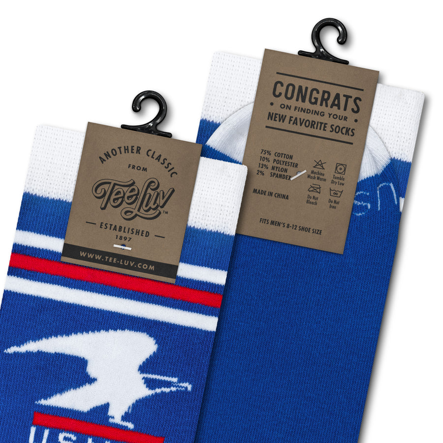 USPS U.S. Mail Standing Eagle Logo Crew Socks - Blue/White