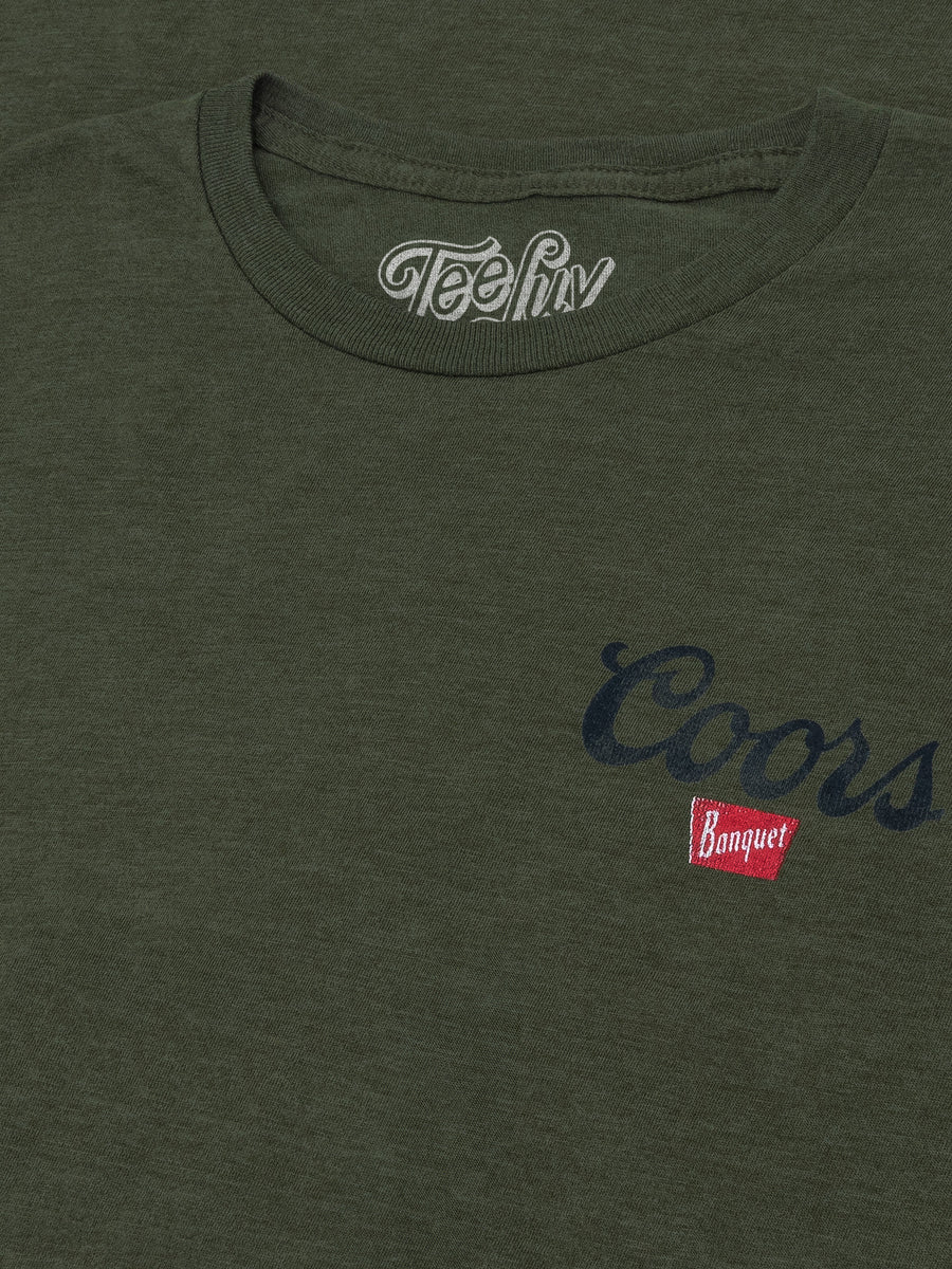 Coors Banquet The Legend Left Chest Front and Back Print T-Shirt - Military Green