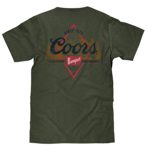 Coors Banquet The Legend Left Chest Front and Back Print T-Shirt - Military Green