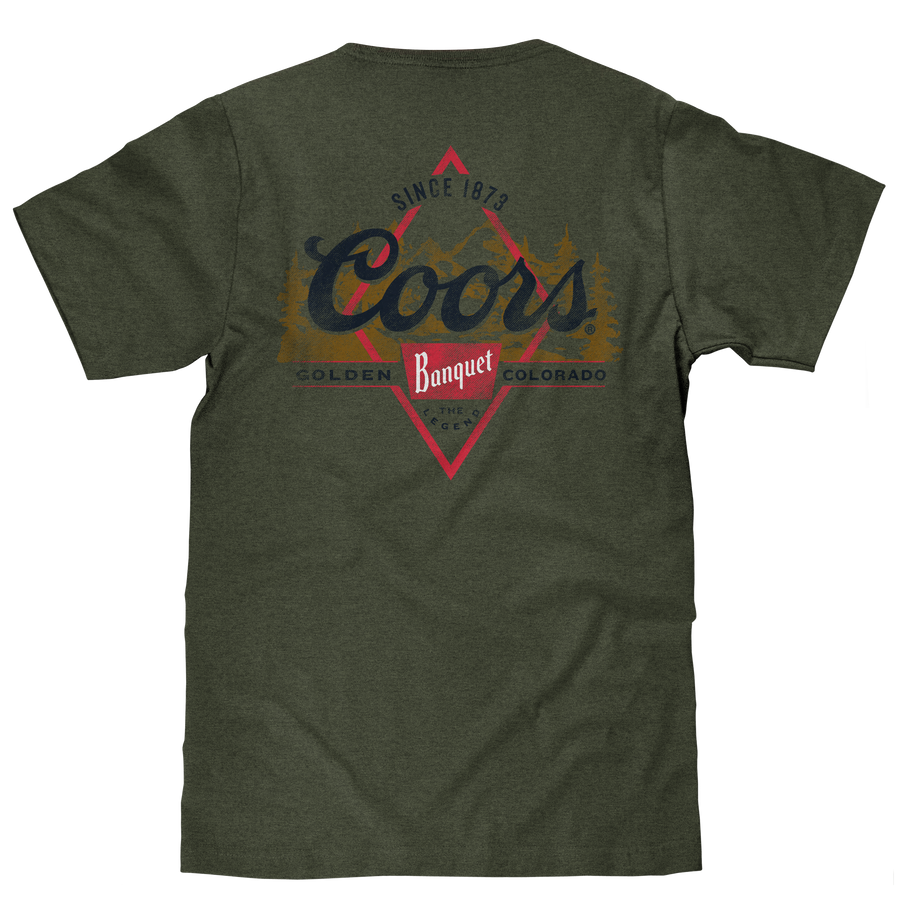 Coors Banquet The Legend Left Chest Front and Back Print T-Shirt - Military Green