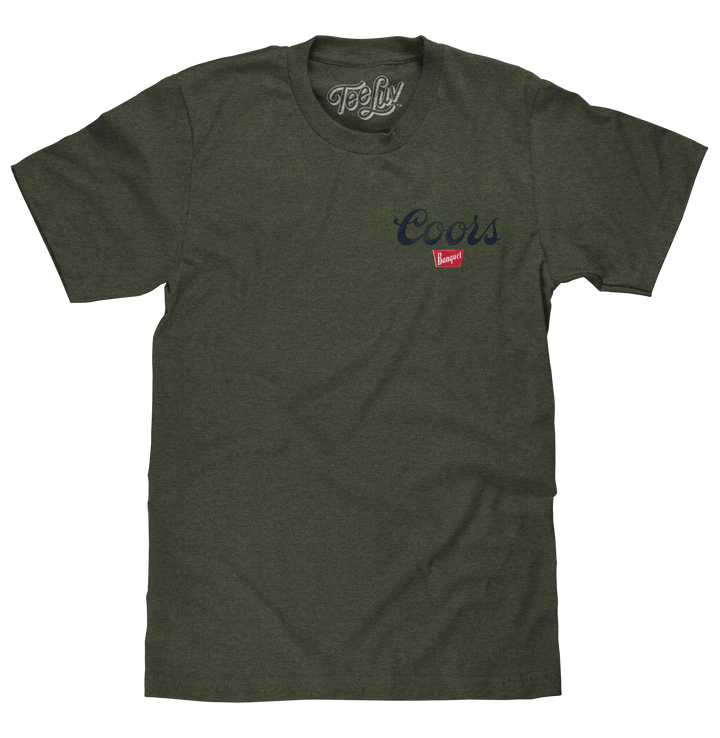 Coors Banquet The Legend Left Chest Front and Back Print T-Shirt - Military Green