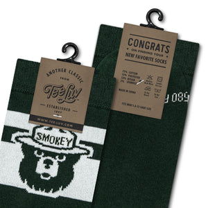 Smokey Bear Mascot Novelty Crew Socks - Green/White
