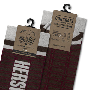 Hershey's Chocolate Candy Logo Grid Pattern Socks - Brown/Red/Gray